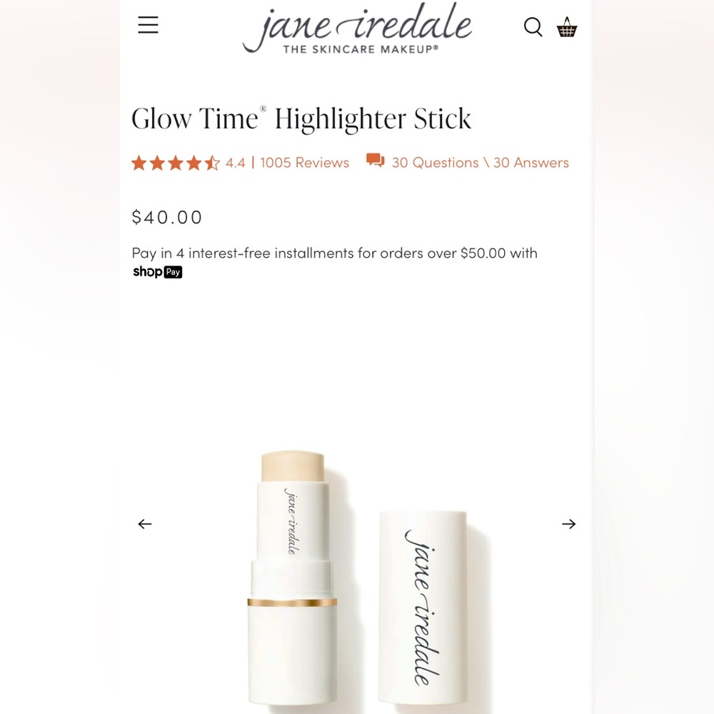 Jane iredale   Vegan (multi tasking illuminated, glow time highlighter stick